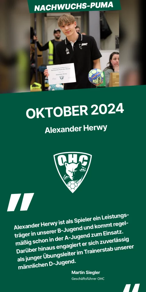 OHC Nachwuchs-Puma des Monats Oktober 2024