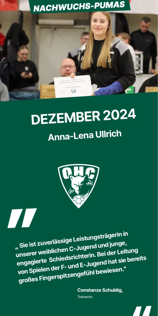 OHC Nachwuchs-Puma des Monats Dezember 2024 Anna-Lena Ullrich
